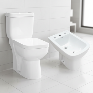 Conjunto de Inodoro y Bidé de Cerámica con 3 Orificios para Baño, Argentina - Product Image 1