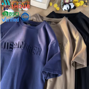 Au cổ nặng tay áo ngắn cổ điển thoáng khí Áo Thun Nam mùa xuân thời trang thương hiệu lõm lồi chữ ba chiều thiết kế - Product Image 1