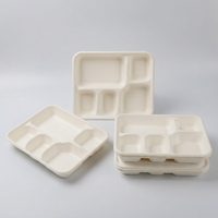 Barquette alimentaire jetable en bagasse de canne à sucre à 5 compartiments, biodégradable et compostable, pour la restauration