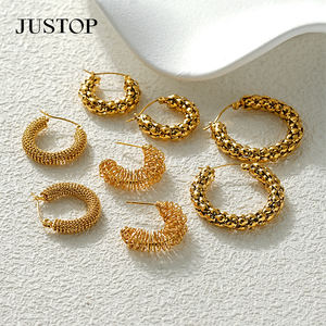 Boucles d'oreilles créoles tendance en acier inoxydable plaqué or 18 carats, étanches, hypoallergéniques, bijoux de mode pour mariée, fournisseur OEM - Product Image 2