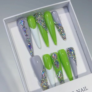 Nuevo Producto Lanzado, <span class=keywords><strong>Polvo</strong></span> Mágico Plateado, Azul y Negro con Relieve 3D, Diseño de Mariposa, Flor y Nudo, <span class=keywords><strong>Uñas</strong></span> Postizas Hechas a Mano - Product Image 4