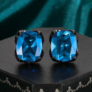 Elegant Feminine Style Jewelry Eco-friendly Copper Black Gold Plated 10*12mm <b>Blue</b> Spinel Zircon Fashion <b>Earrings</b> for Women - Product Image 4