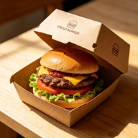 Boîte à hamburger jetable en kraft biodégradable, écologique, de qualité alimentaire, recyclable, impression personnalisée, rectangle pour collations