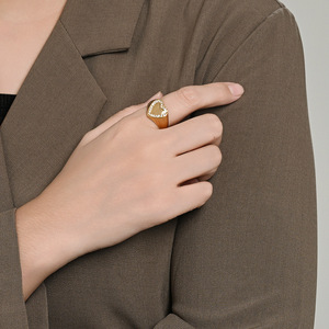 Heart Shaped Diamond <b>Ring</b> Pave Setting <b>Titanium</b> Steel Plated 18K Gold Unisex Fashion Jewelry Gift - Product Image 4