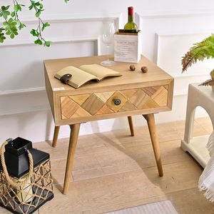 โต๊ะข้างเตียงไม้เนื้อแข็งสไตล์โมเดิร์นฟาร์มเฮาส์ ทำด้วยมือ ทนทาน พร้อมลิ้นชัก เหมาะสำหรับอพาร์ทเมนต์ ห้องนอน ห้องนั่งเล่น และโรงแรม - Product Image 2