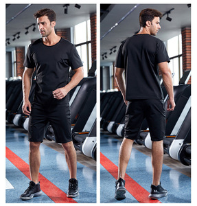 2025 новый мужской костюм для сауны комплект из 2 предметов с коротким рукавом и шортами для сжигания жира спортивный костюм для похудения тренировочный костюм для бега - Product Image 1