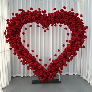 Panel de arco de flores de corazón artificial al por mayor, telón de fondo de arco de flores de corazón de lujo, arco de flores de corazón de boda, seda para decoración, venta al por mayor de Y-HFA068 - Product Image 1