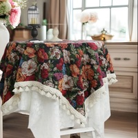 Vente en gros de nappe de table basse rectangulaire rétro vintage en polyester avec imprimé floral de fleurs nappe