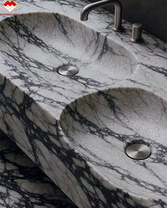 Lavabo Moderno in Marmo a Blocco con Vasca Intagliata <span class=keywords><strong>e</strong></span> Mobiletto, Top Lavabo in Marmo Cold River Snow, Impermeabile <span class=keywords><strong>e</strong></span> Facile da Installare - Product Image 1