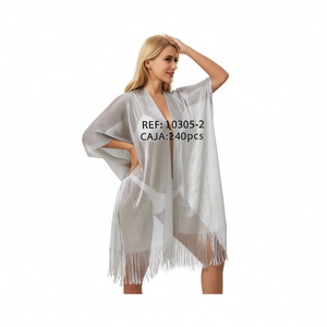 Copricostume da spiaggia in maglia argentata con frange per donna - Product Image 2