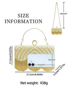 New Fashion Chinese-Style Evening Bag Women Cross-Border Ins Tassel <b>Clutch</b> <b>Pearl</b> Rhinestone Chains Polyester Crossbody Zipper - Product Image 6