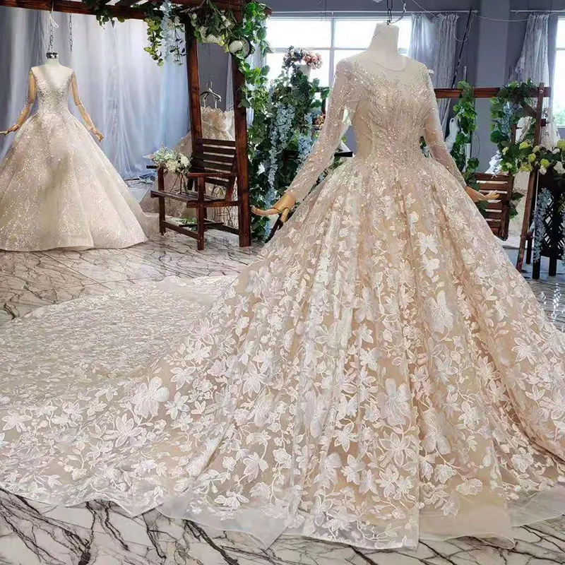 HTL732 Abiti Da Sposa Musulmano A File Manica Lunga Abito di Sfera Abiti Da Sposa Made in China