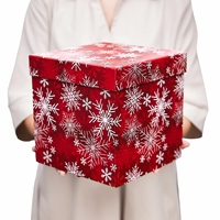 Jinbar Rote Weihnachts-Geschenkbox-Set mit Deckel Quadratisch Stapelbar Rot und Weiß Schneeflocke Zuckerstange Papier-Turm Dekoration