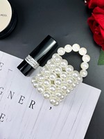 Tempat Penyimpanan Mini Berhias Mutiara Retro Prancis Buatan Tangan, Wadah Kuas Makeup Meja, Ornamen Meja