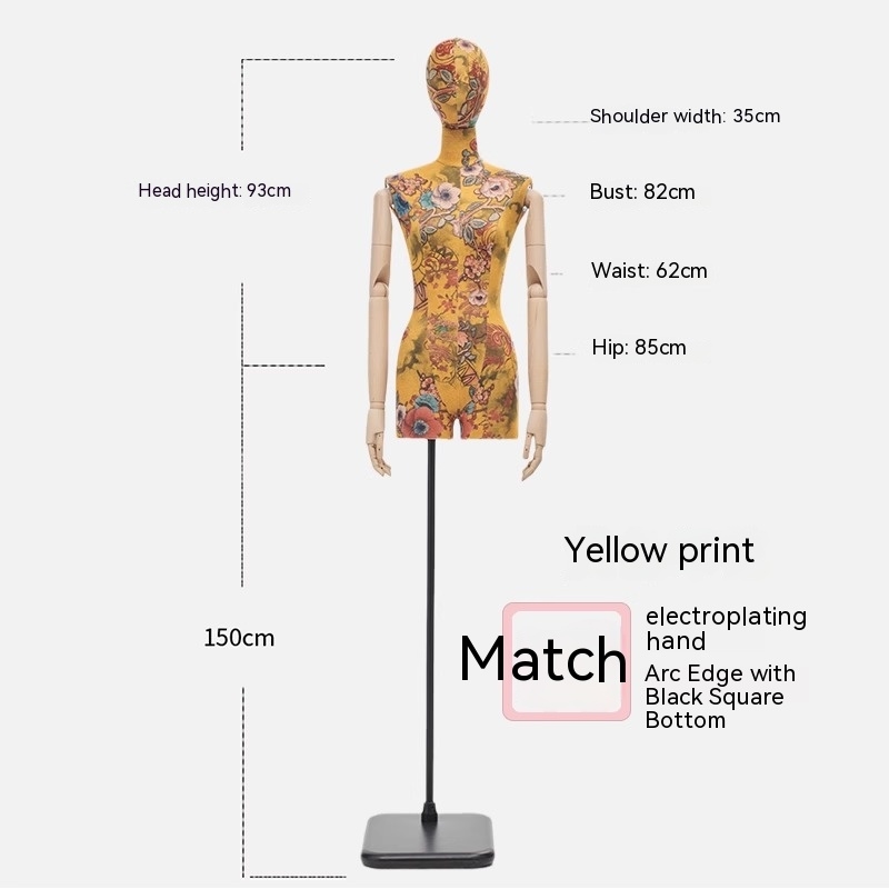 Yellow print-wooden hand-black square base with curved edge