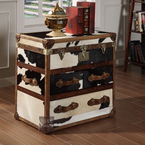 Baule Vintage in Pelle di Vacchetta di Lusso, Mobile Decorativo per Soggiorno, Armadio Antico per Conservazione in <span class=keywords><strong>Vendita</strong></span> - Product Image 2