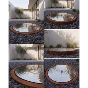 Fuente Redonda de Acero Corten con Acabado Espejo, Decoración de Jardín para Exteriores, 60, 80, 100, 120 cm - Product Image 3
