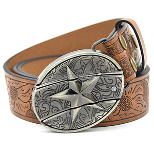 Ceinture en cuir véritable pour homme, en cuir de vachette, avec design 3D en alliage, broderie motif tournesol, durable, style vintage, tendances individualistes - Product Image 2