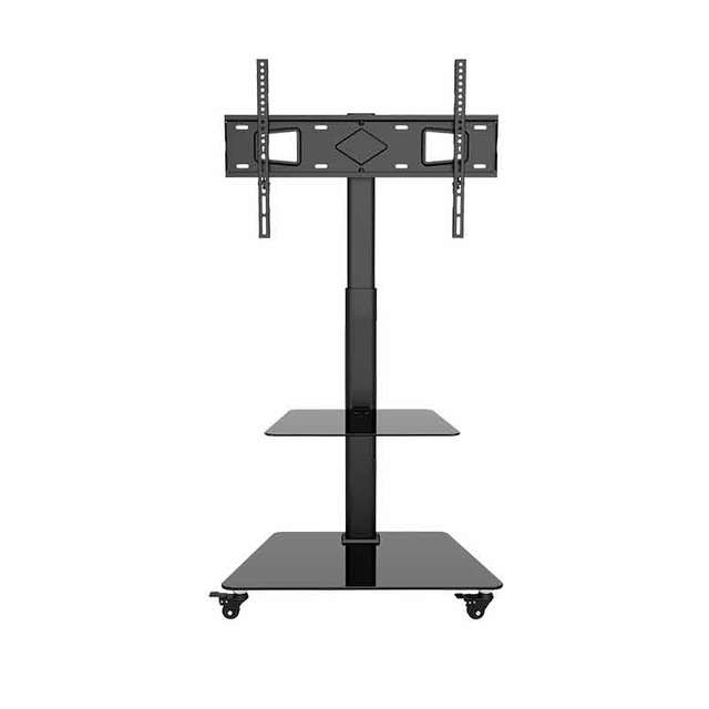 New Mobile TV Cart with Tempered Glass and Steel Shelves Height Adjustable TV Stand for 32"-60" LCD TVs (Black)