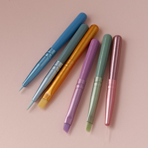 6 Pcs Mini UV Gel Nail Art Liner Brush <b>Set</b> Slant Round Flat Colorful Handle <b>Crimped</b> Ferrule Manicure Decoration Nail Brushes - Product Image 4