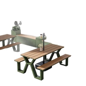 Juego de muebles de exterior de madera y plástico integrado de diseño moderno, paraguas cuadrado, Red de ocio, uso en tienda de té con leche para patios de parques - Product Image 5