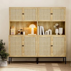Nordic style <b>sideboard</b>, rattan TV cabinet, minimalist retro style solid wood cabinet, large capacity <b>storage</b> cabinet - Product Image 1