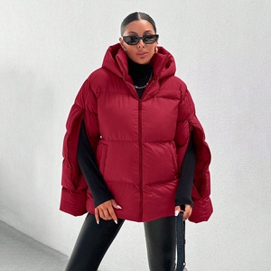 <span class=keywords><strong>Canada</strong></span> France Manteau réversible en duvet d'oie pour <span class=keywords><strong>femme</strong></span> Élégant rouge matelassé Fermeture éclair Extérieur tricoté manches fendues Saison d'<span class=keywords><strong>hiver</strong></span> - Product Image 1