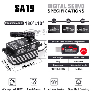 AGFRC SA19 - Caja de Engranajes Metálicos de 19 kg, 0.073 s, Digital, de Bajo Perfil, Inteligente, Programable, Resistente al Agua, Escala 1:10, Piezas para RC - Product Image 4