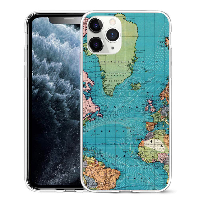 World Map Print TPU Mobile Phone Case Full Coverage for iPhone 6 7 8 Plus X XS Max XR 11 Pro Max SE 2020