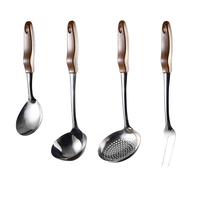 Lot de 10 ustensiles de cuisine en acier inoxydable avec manche en plastique – Spatule, louche, écumoire, cuillère de service – Outils de cuisson en gros
