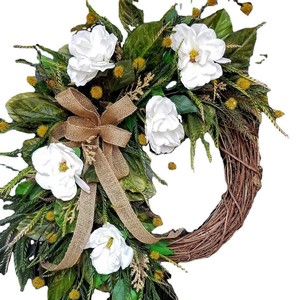 Southpeak High Quality Magnolia Wreath for Front <b>Door</b> Real Touch Artificial Flowers <b>Spring</b> Christmas Wedding Decor Home Wall - Product Image 5