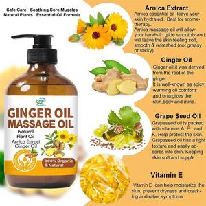 Huile de massage à l'extrait de gingembre biologique 100% pure pressée à froid, fraîche, florale et hydratante pour tous types de peau - Product Image 6