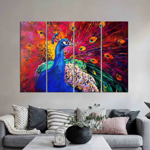 Tableau sur toile Paon coloré : Impression vibrante pour grande décoration murale, LOT DE 4 TOILES - Product Image 3