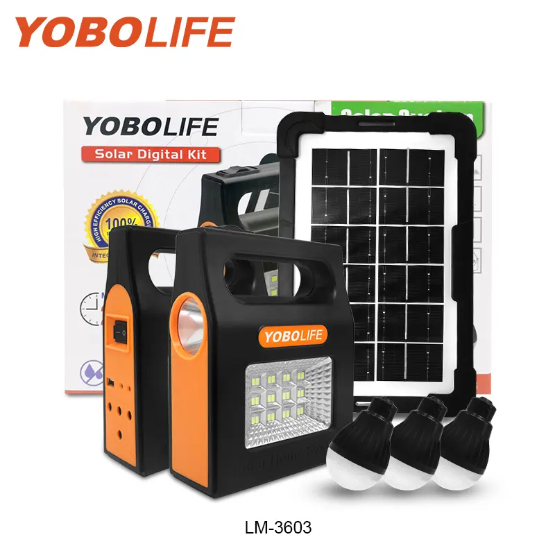 โรงงาน YOBOLIFE ระบบไฟส่องสว่างพลังงานแสงอาทิตย์ขนาดเล็กชุดพลังงานแสงอาทิตย์แอฟริกาพร้อมไฟ LED เครื่องชาร์จพลังงานแสงอาทิตย์สําหรับปิกนิกกลางแจ้งสําหรับการชาร์จมือถือ