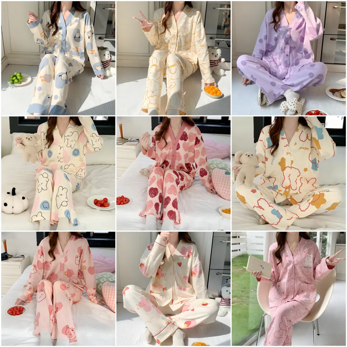 Hete Verkoop Herfst En Winter Dagelijkse Nachtkleding Comfortabele Katoenen V-Hals Nachtkleding Kimono Pyjama Voor Vrouwen Set