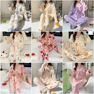 Hot sales Autumn and winter daily sleepwear Comfortable cotton V neck night wear Kimono pajamas for women set