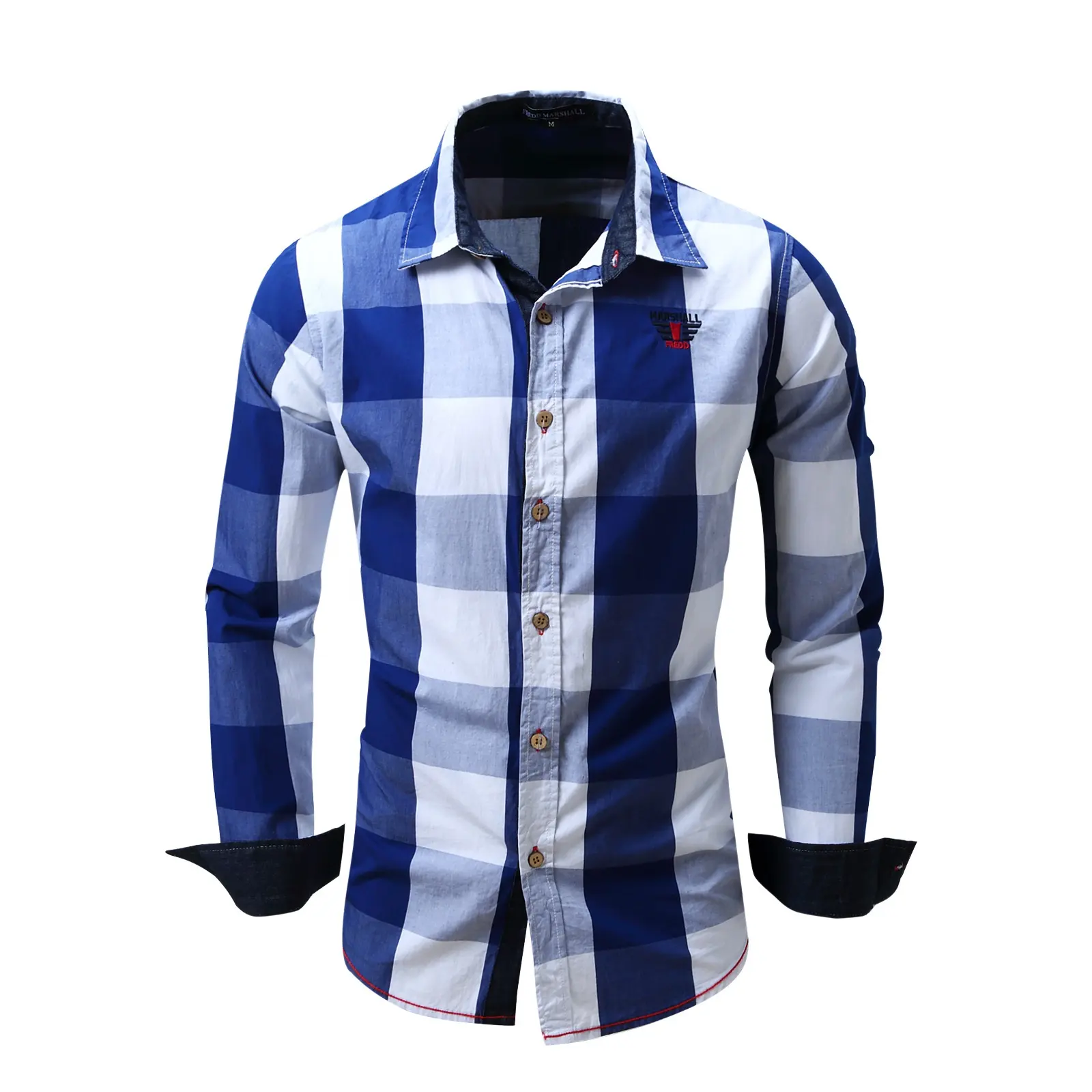 BH17 factory wholesale latest brand casual dress oversized cheap cotton long sleeve fancy slim fit formal check plaid shirts men