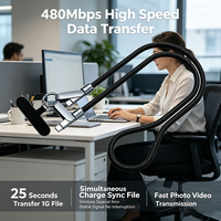 Cable de Carga y Datos 2 en 1 Tipo C de 120W con Correa Trenzada para Muñeca/Cuello, Hebilla Metálica Anticaída, Transferencia Rápida de 480Mbps