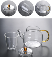 Ensemble de théière portable pour la maison, 450 ml, 750 ml, compatible avec les cuisinières, en verre borosilicate soufflé à la main, transparent, avec poignée
