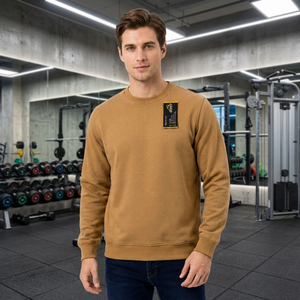 AERO Men's Camel Hooded Zipper Sweatshirt with Front Logo Print Regular Sleeve Fleece Knitted Polyester/Cotton Spring Style - Product Image 4