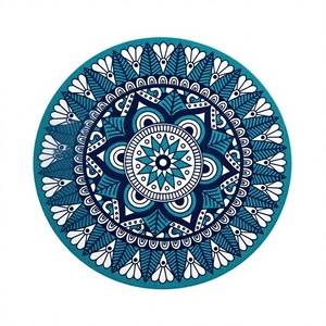 2026 Model <b>Round</b> Bohemian Jute Area <b>Rug</b> with Non-Slip Rubber Backing for Living Room Home Decor in Teal and <b>White</b> Pattern - Product Image 1