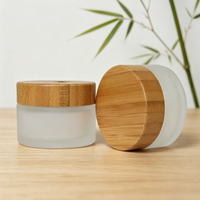 Pot en verre transparent givré avec couvercle en bambou et insert en PP, 5g, 10g, 20g, 30g, 50g, 100g, 200g, logo personnalisé, conteneur cosmétique écologique pour soins de la peau