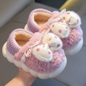 Nouveaux produits – Chaussons d'hiver pour filles avec nœud, chaussures en coton peluche pour enfants, pantoufles épaisses en coton pour enfants - Product Image 4