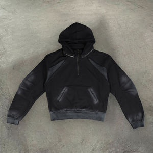 Sudadera con Capucha y Cierre de Cremallera de un Cuarto, Estilo Americano, 100% Algodón, Lavada, con Letras, Talla Grande, para Hombre, Otoño 2025 - Product Image 2