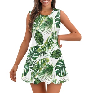 Tufted Bamboo Pattern Hawaii Vestido <span class=keywords><strong>de</strong></span> playa Personalizado a pedido Monster Leaf Impreso Sundress Sin mangas Cuello redondo Vestido <span class=keywords><strong>de</strong></span> porristas - Product Image 3