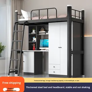 Кровать для студенческого общежития с письменным столом и двухъярусной кроватью, железная рама, малогабаритная, кованая, минималистичная, современная кровать для спальни - Product Image 5