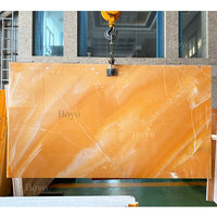 Dalles de pierre naturelle onyx orange BYOY005, taille jumbo, translucides, veines jaunes dorées