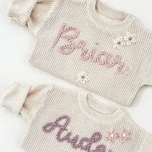 Baju Sweater katun anak-anak, pakaian anak-anak Sweater longgar leher bulat katun Chunky rajutan Pullover musim gugur musim dingin anak-anak untuk bayi