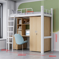 Multifunktionales Stahl-Etagenbett mit Oberbett und Untertisch Apartment-Etagenbett mit Kleiderschrank Studenten-Wohnheimbett