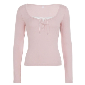006 เสื้อผูกโบว์แขนยาวคอเหลี่ยมลายลูกไม้สไตล์ใหม่ - Product Image 6